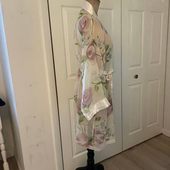 Lord & Taylor Women 100% Polyester Floral Semi-Sheer Robe Multicolor Medium - Picture 4 of 11